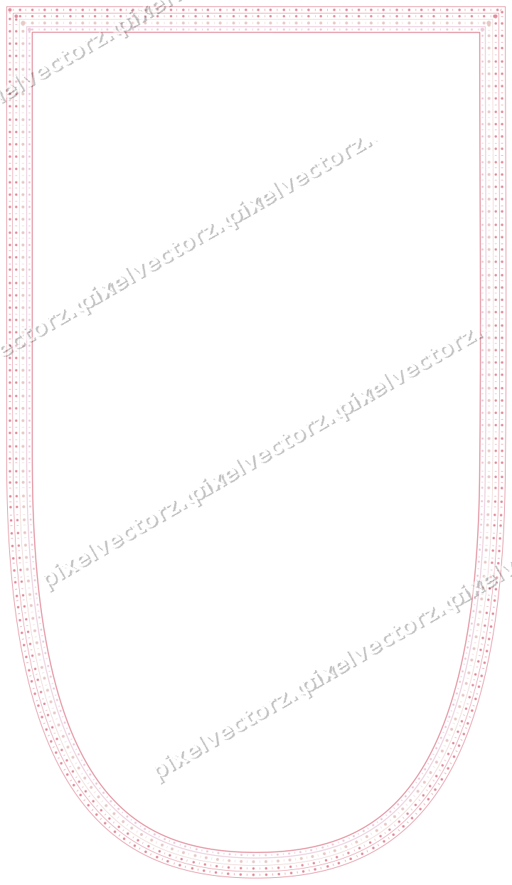 Decorative line art frame in pale pink and pale red with shield