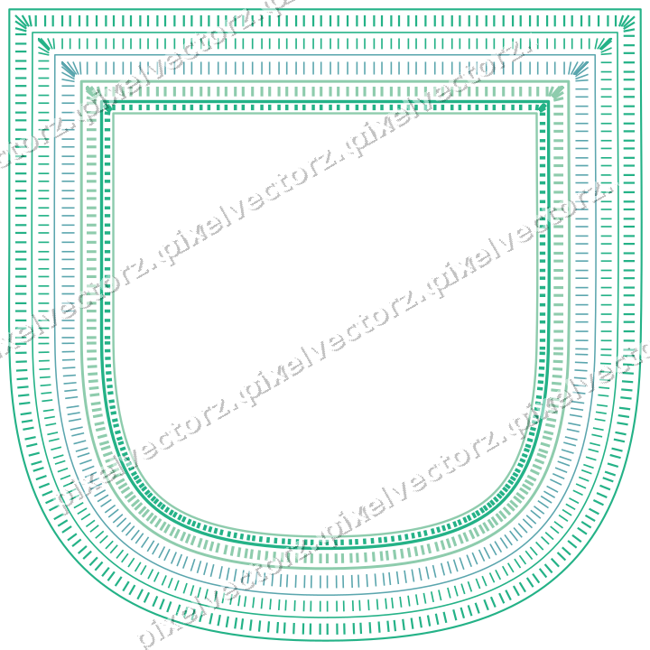Decorative line art frame in green and teal with shield