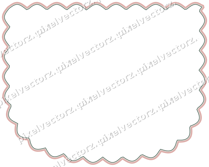 Decorative line art frame in dark red and dark green with shield