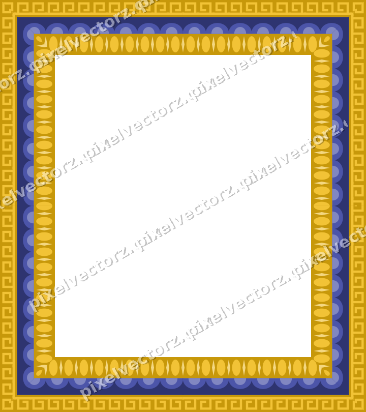 Decorative picture frame border in dark blue and amber with greek key