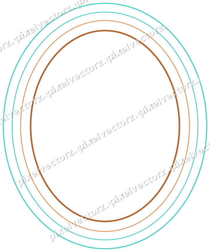 Decorative line art frame in orange and teal with oval