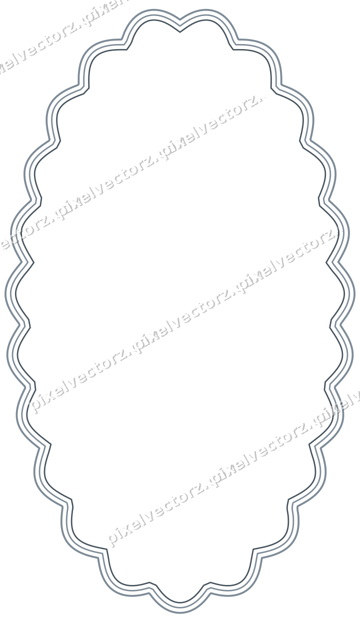 Decorative line art frame in blue and orange with oval