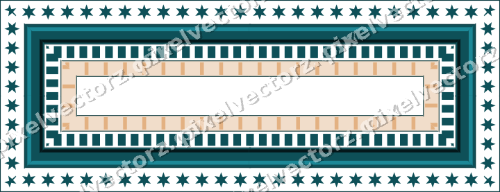 Decorative picture frame border in dark teal and orange with dentil