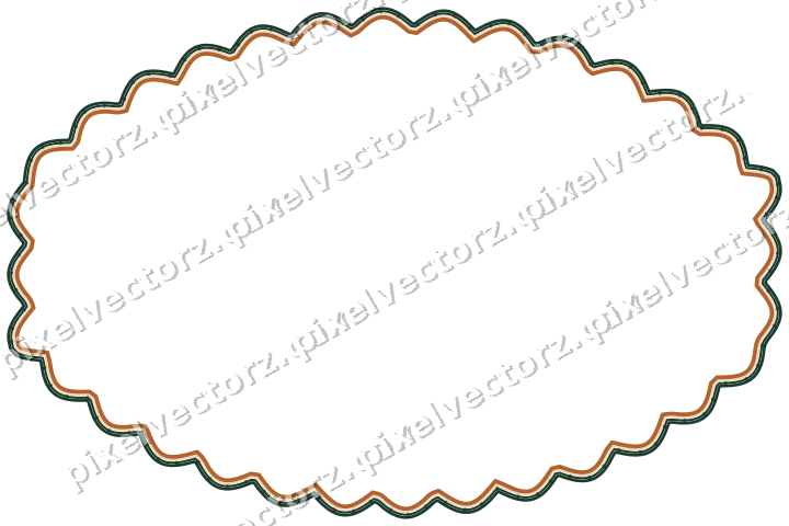 Decorative line art frame in dark green and orange with label plaque