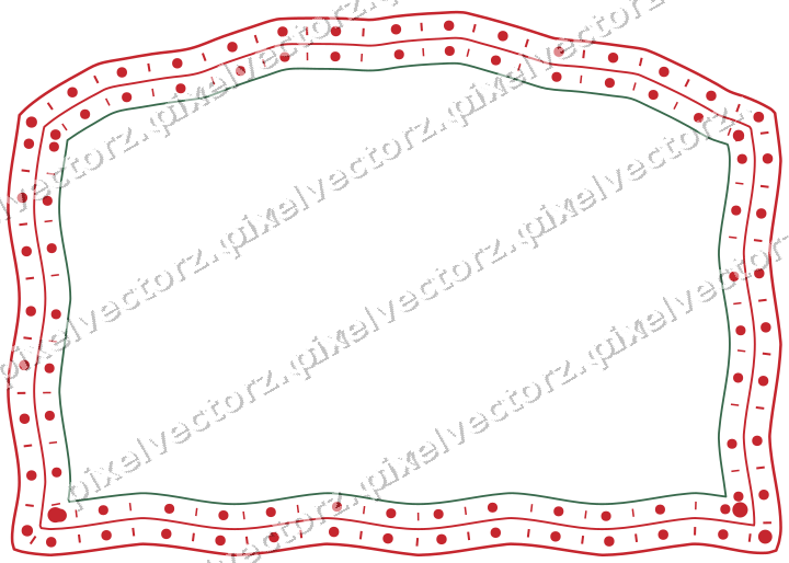 Decorative line art frame in dark green and red with label plaque