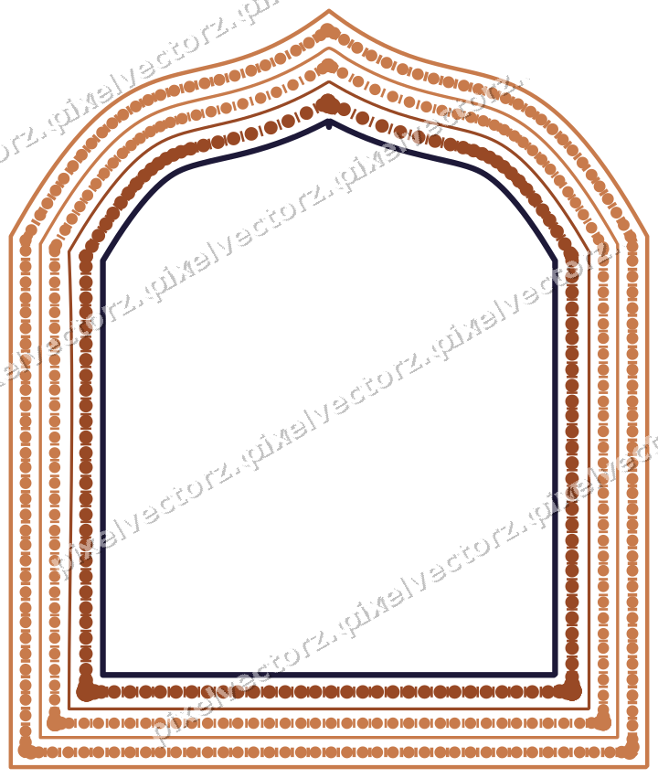 Decorative line art frame in orange and blue with label plaque