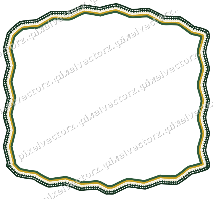 Decorative line art frame in dark green and amber with label plaque