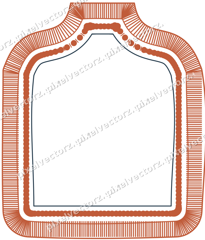 Decorative line art frame in orange and cyan with label plaque