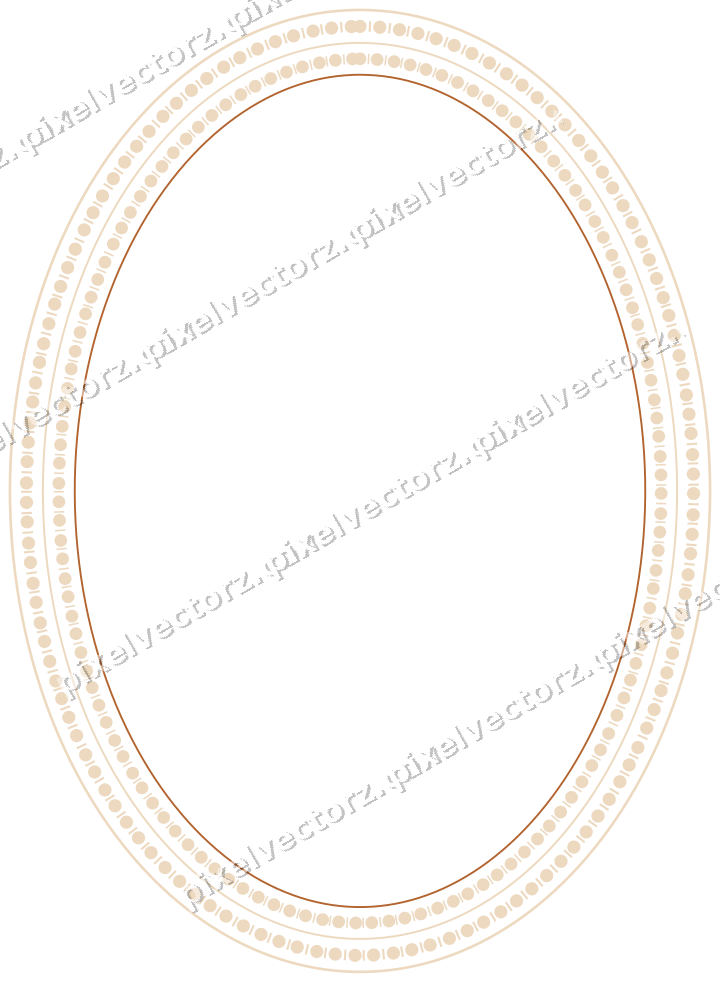 Decorative line art frame in dark green and orange with oval