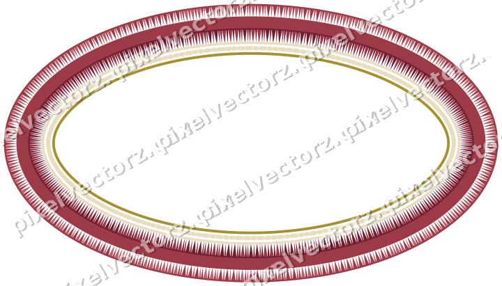 Decorative line art frame in dark pink and red with oval and dentil