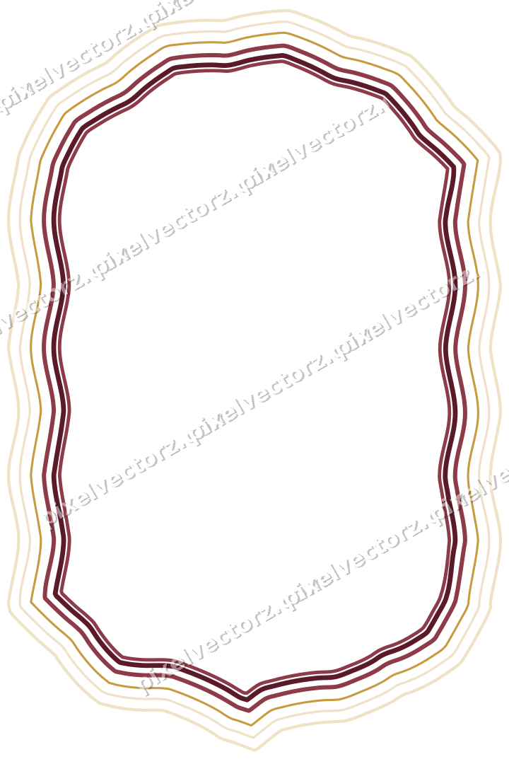 Decorative line art frame in dark pink and amber with label plaque