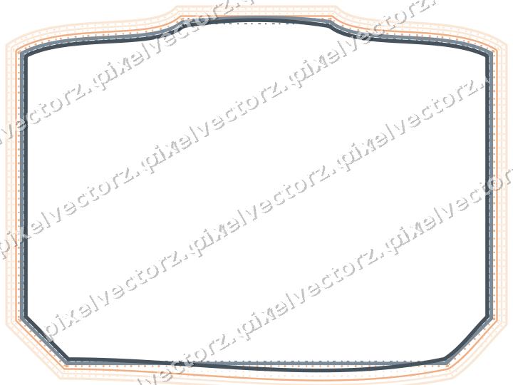 Decorative line art frame in blue and orange with label plaque