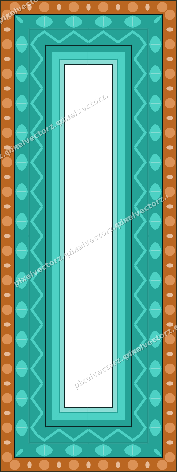 Decorative picture frame border in orange and teal with leaf moulding