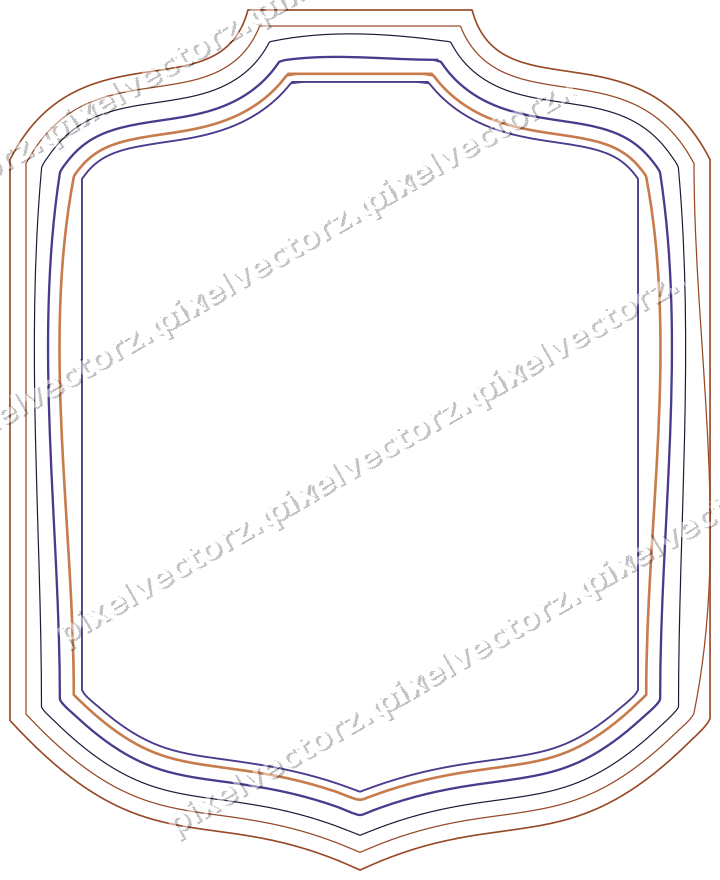 Decorative line art frame in orange and blue with label plaque