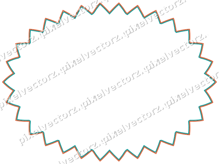 Decorative line art frame in orange and teal with oval and zigzag edge