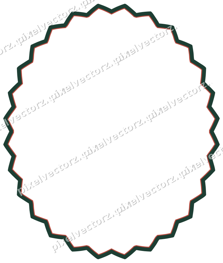 Decorative line art frame in dark red and dark green with oval