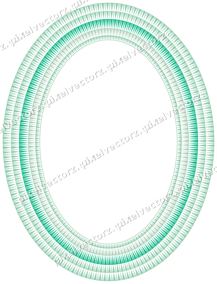 Decorative line art frame in green and teal with oval and dentil