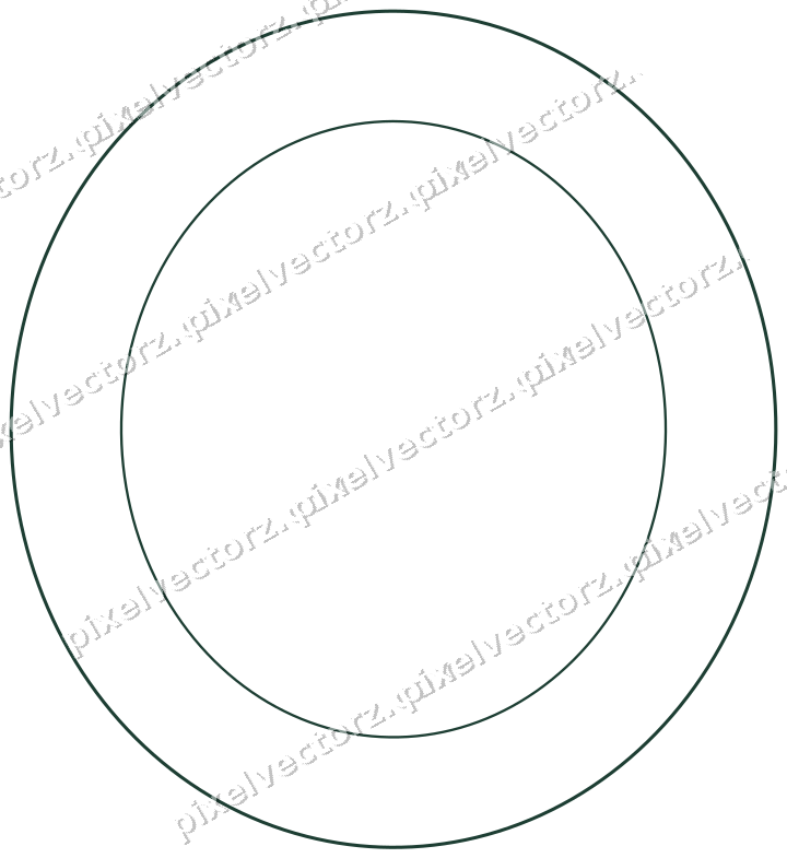 Decorative line art frame in dark green and red with oval