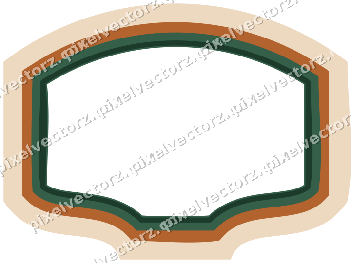 Decorative line art frame in dark green and orange with label plaque