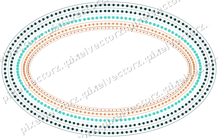 Decorative line art frame in orange and teal with oval and beaded line