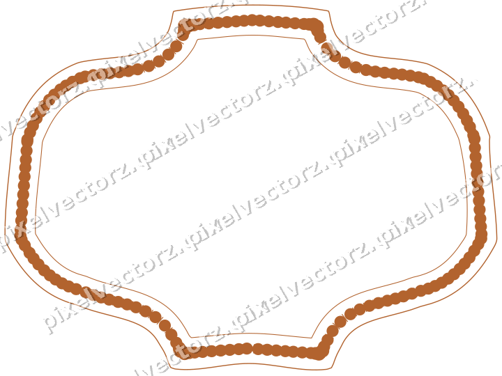 Decorative line art frame in dark green and orange with label plaque
