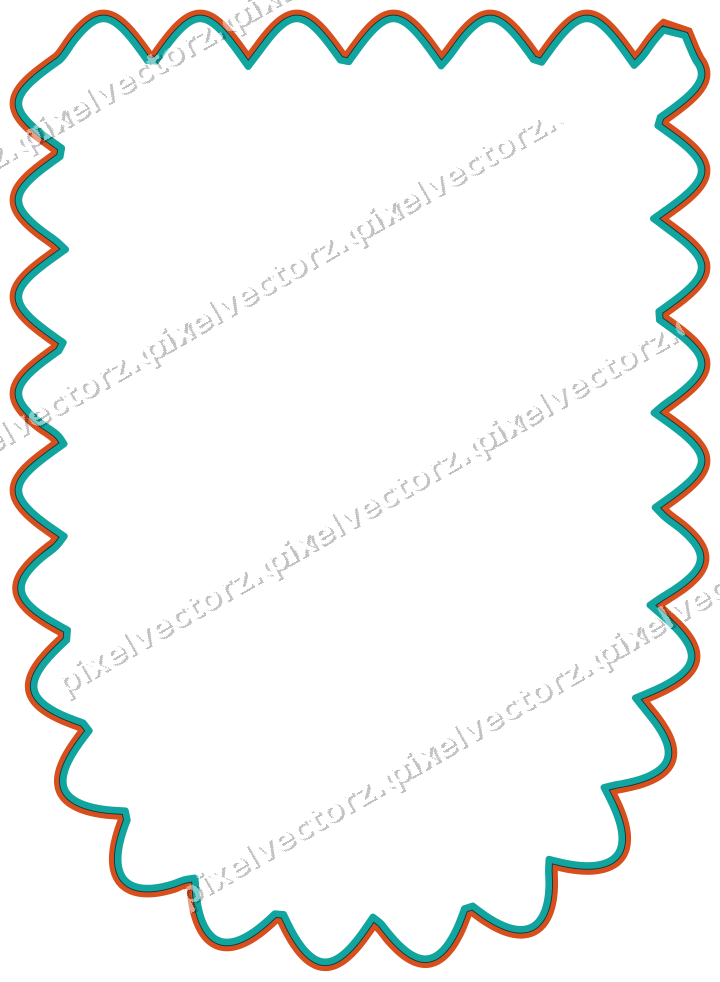 Decorative line art frame in orange and teal with shield