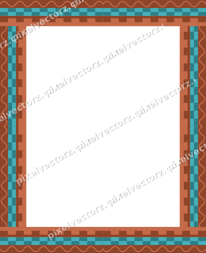 Decorative picture frame border in dark teal and orange with wave band