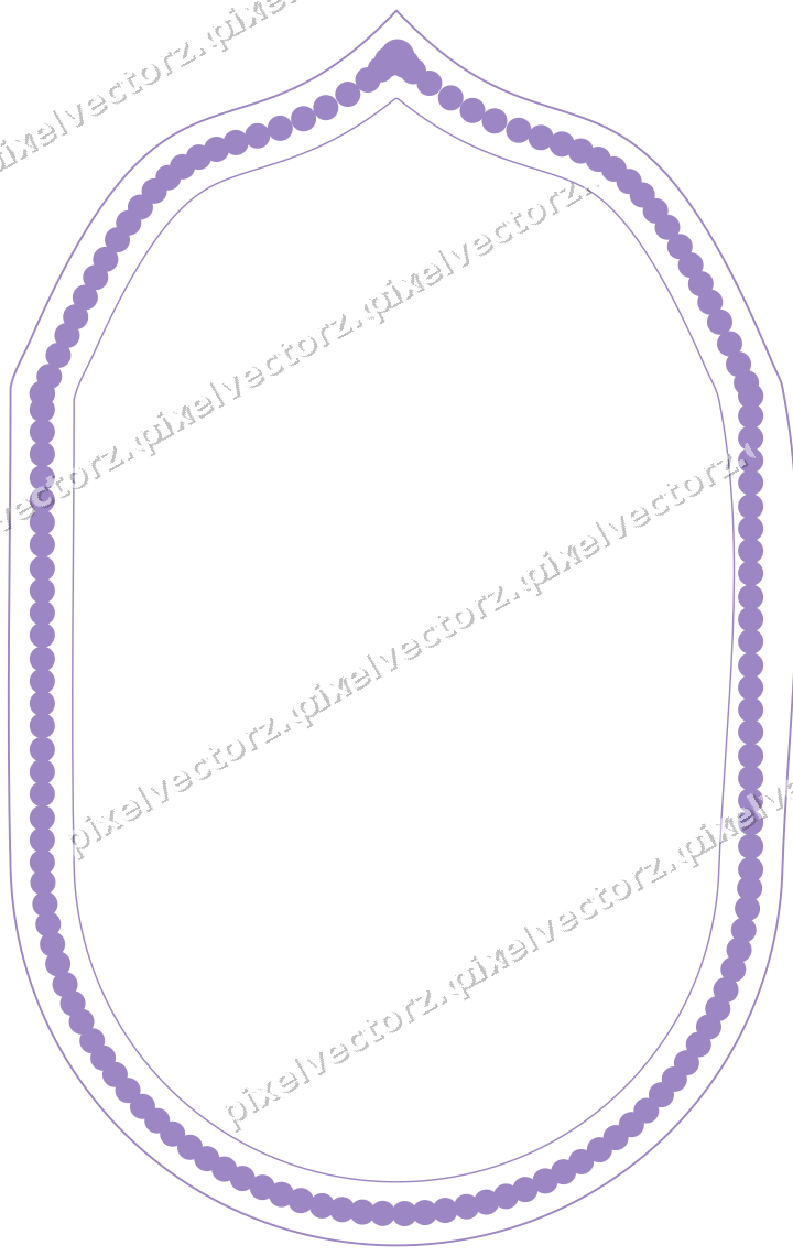 Decorative line art frame in amber and purple with label plaque