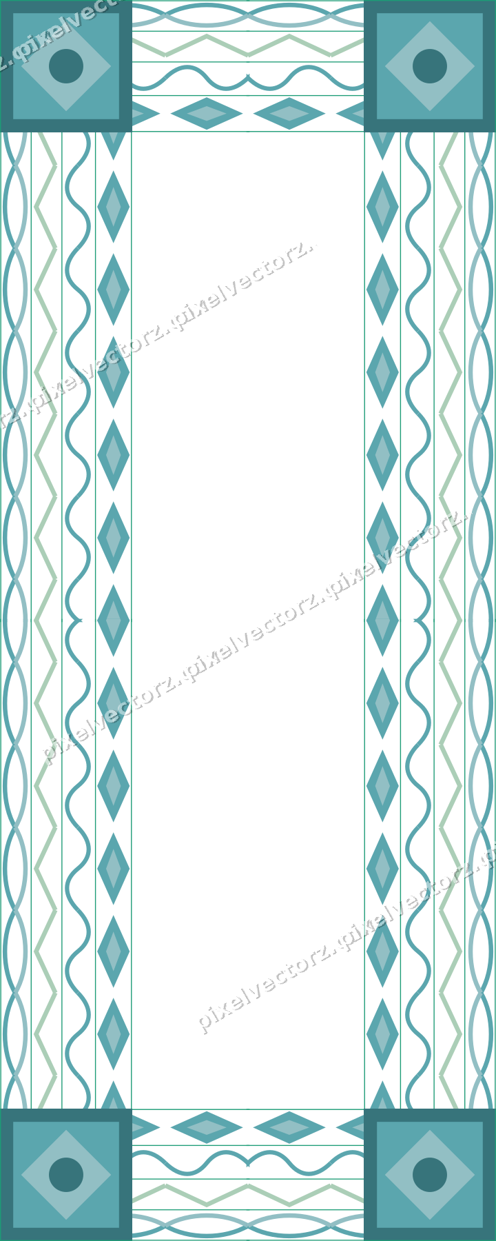 Decorative picture frame border in green and teal with zigzag