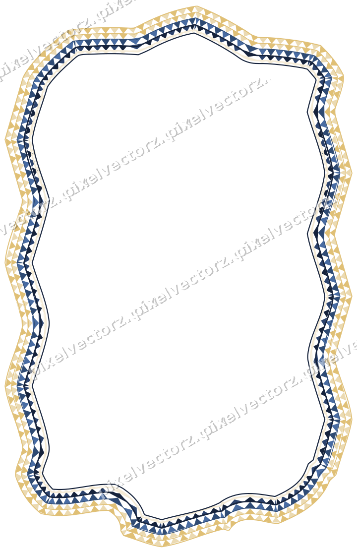 Decorative line art frame in dark blue and amber with label plaque
