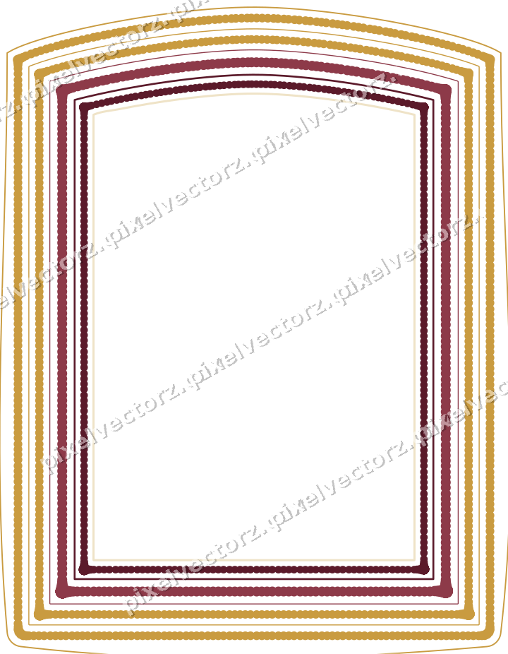 Decorative line art frame in dark pink and amber with label plaque