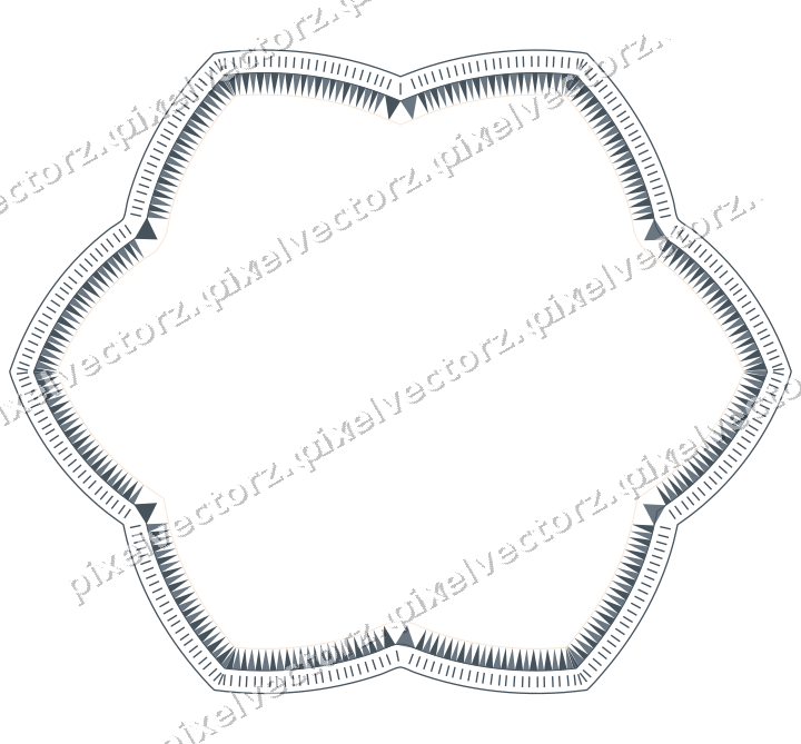 Decorative line art frame in blue and orange with oval and zigzag edge
