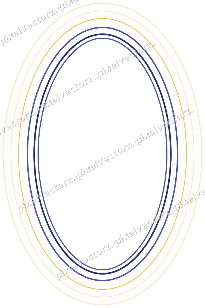 Decorative line art frame in dark blue and amber with oval