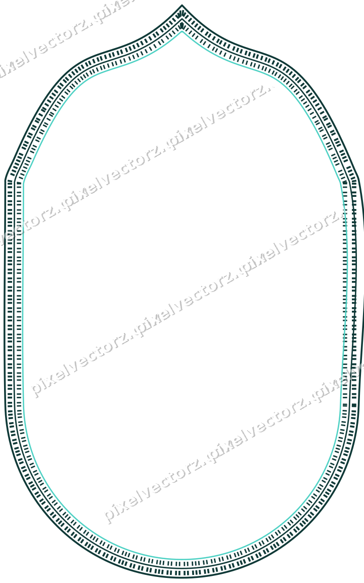 Decorative line art frame in orange and teal with label plaque