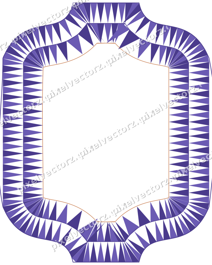 Decorative line art frame in orange and blue with label plaque