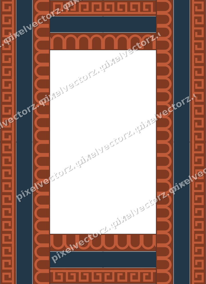 Decorative picture frame border in orange and cyan with greek key