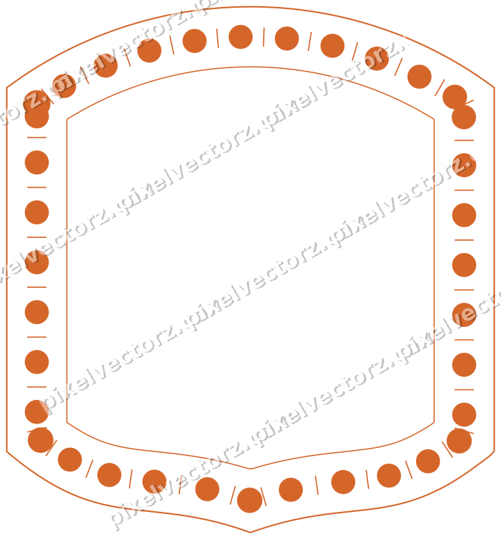 Decorative line art frame in dark blue and orange with label plaque