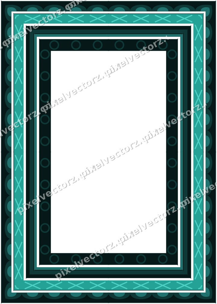 Decorative picture frame border in orange and teal with scale band