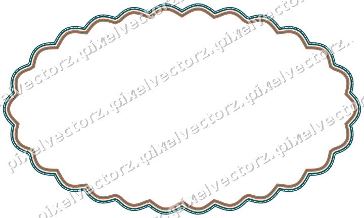 Decorative line art frame in dark teal and orange with oval