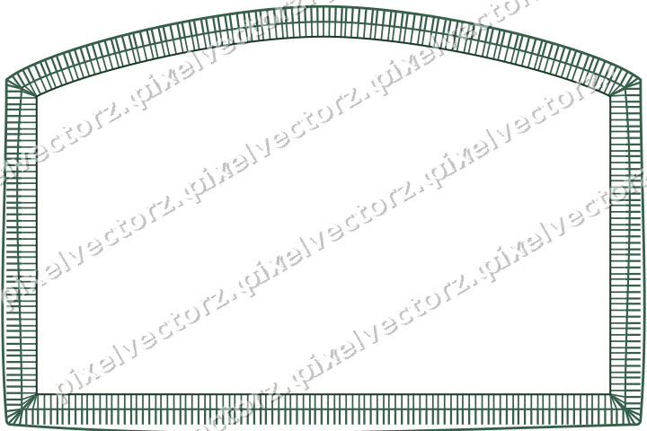 Decorative line art frame in dark green and orange with label plaque