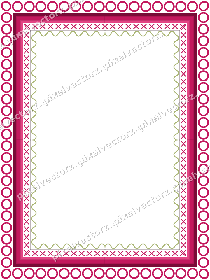 Decorative picture frame border in lime and pink with cross band