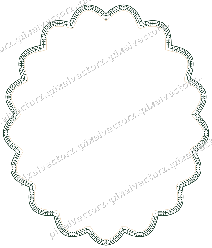 Decorative line art frame in dark green and orange with oval