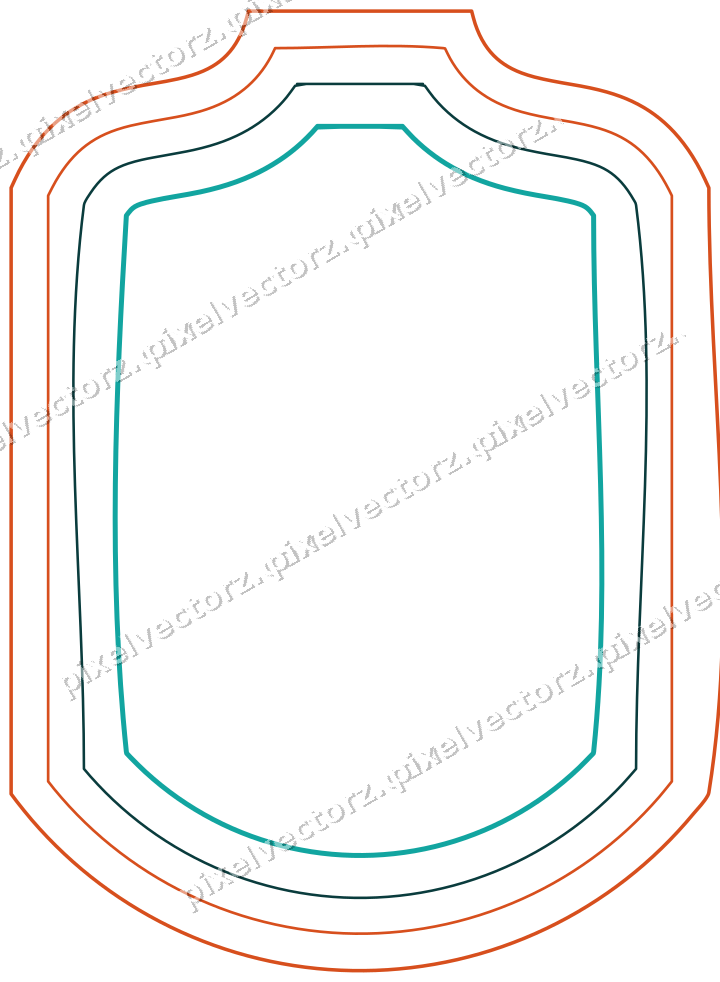 Decorative line art frame in orange and teal with label plaque