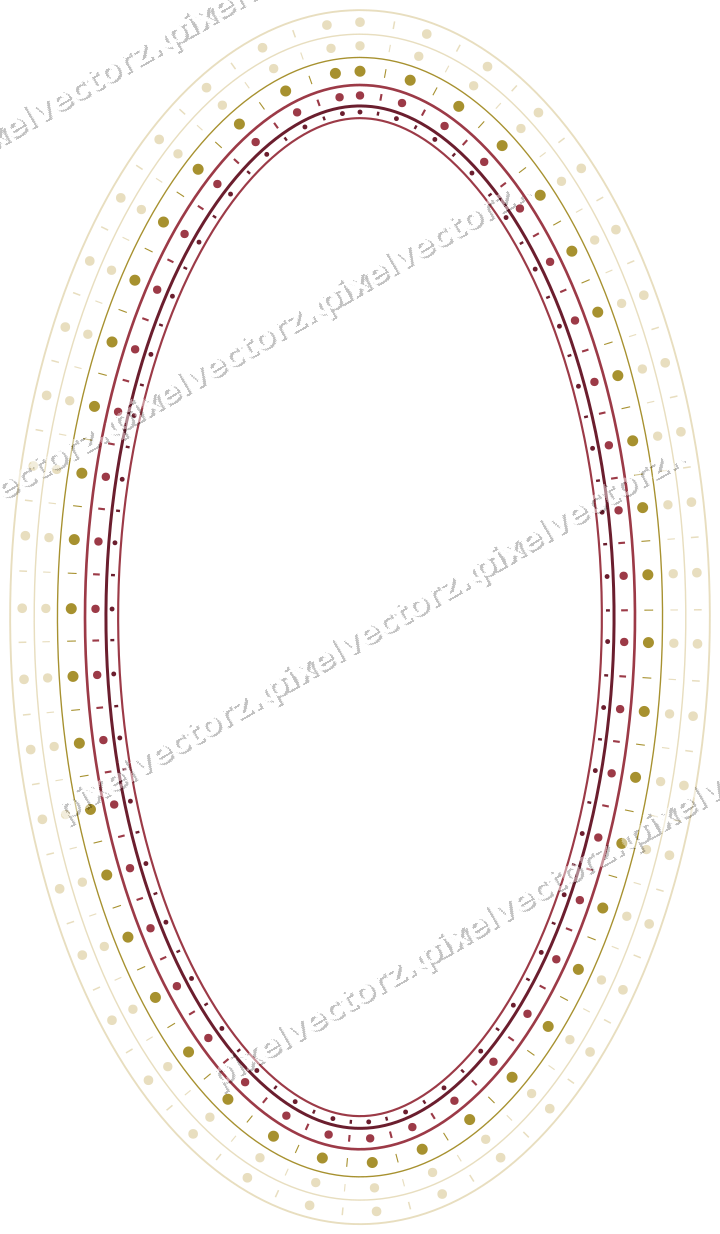 Decorative line art frame in dark pink and red with oval
