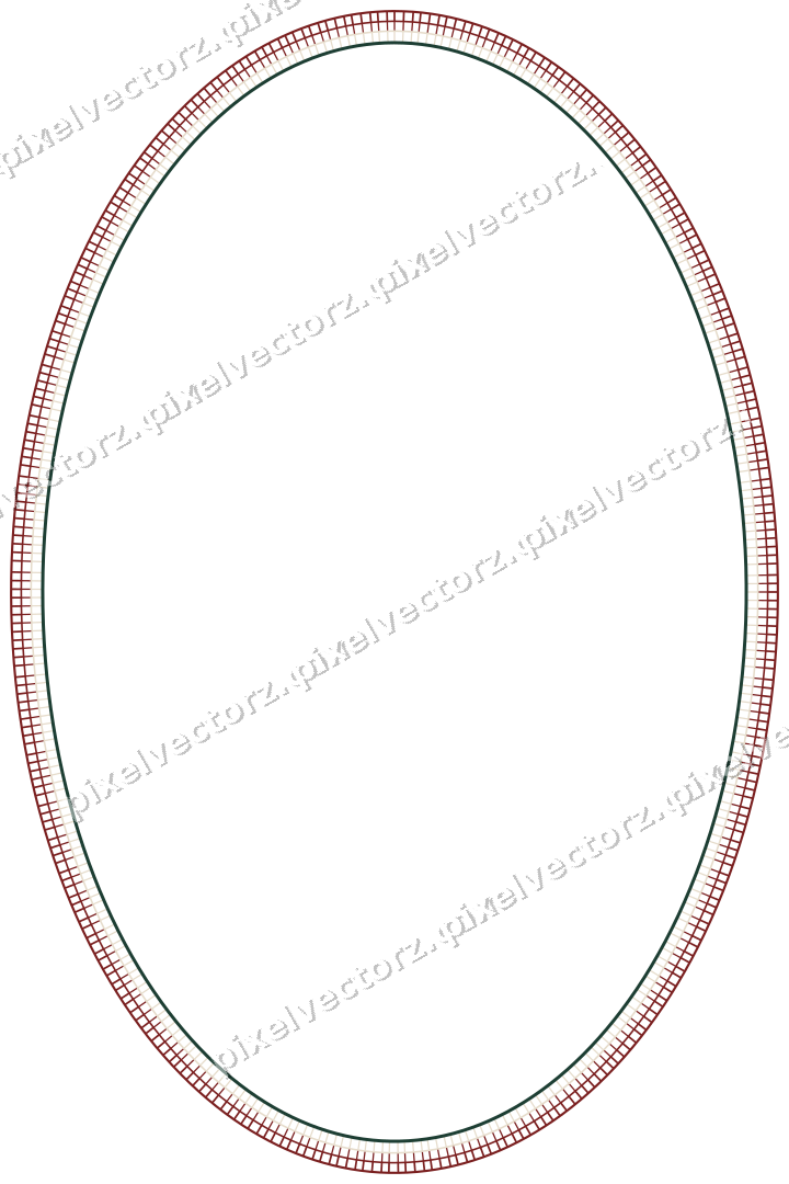 Decorative line art frame in dark red and dark green with oval
