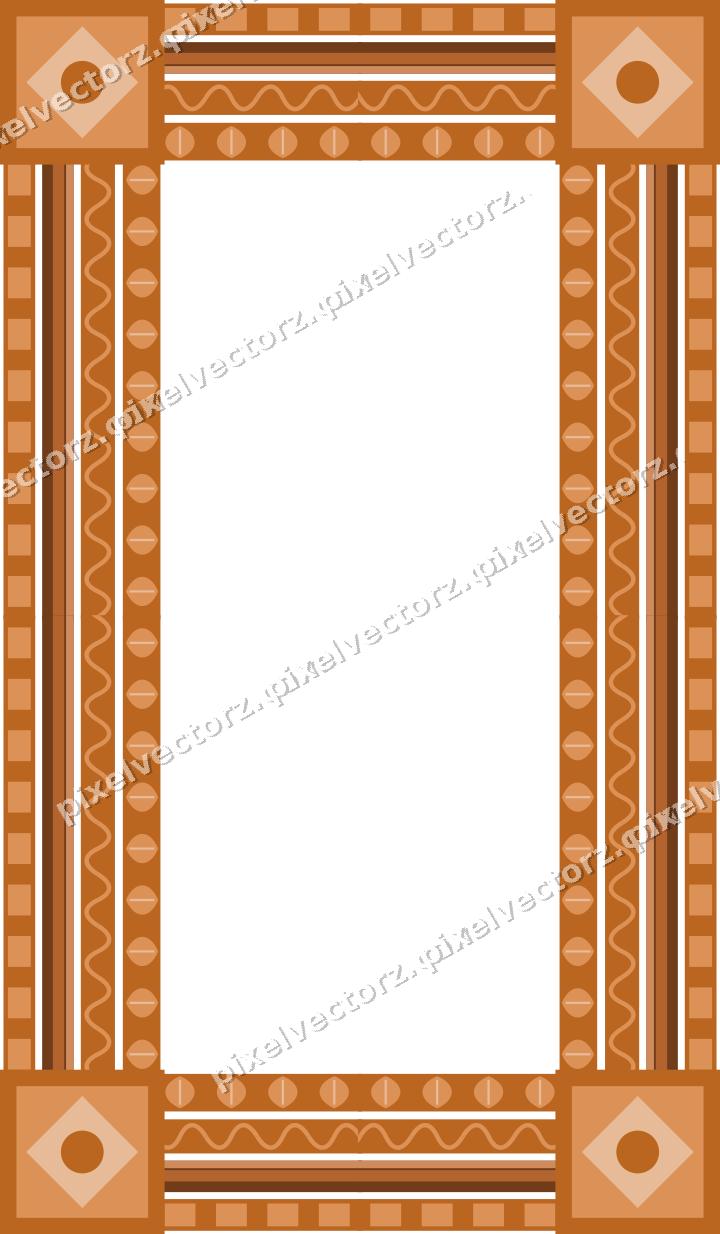 Decorative picture frame border in orange and teal with dentil