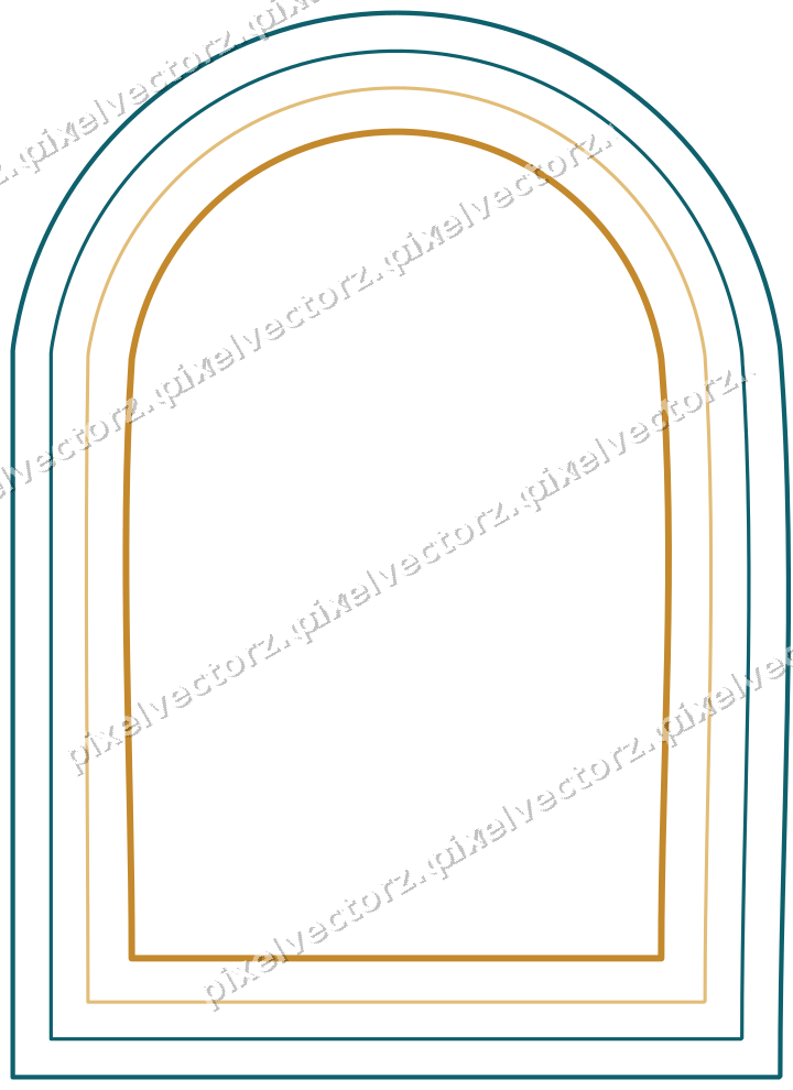 Decorative line art frame in amber and dark teal with label plaque