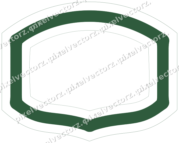 Decorative line art frame in dark green and amber with label plaque