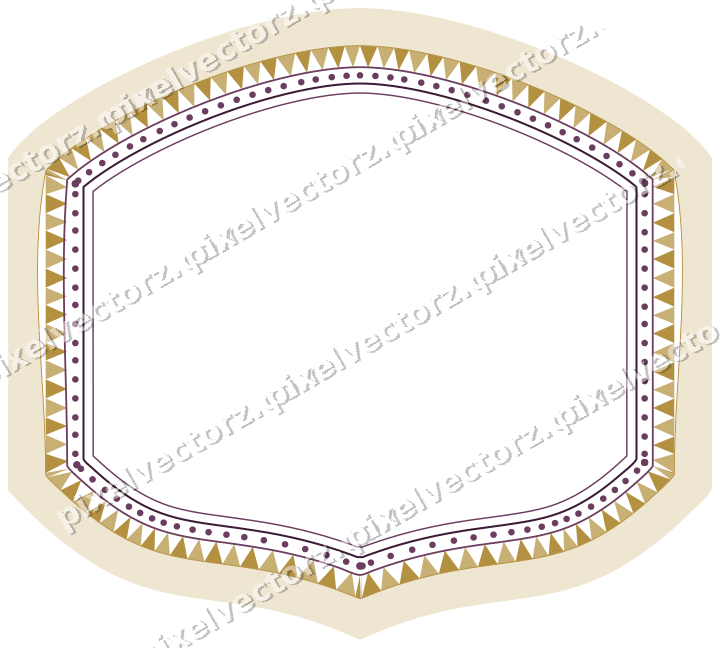 Decorative line art frame in dark magenta and amber with label plaque