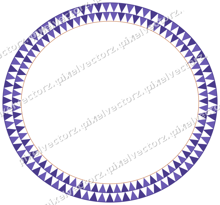 Decorative line art frame in orange and blue with oval and dentil